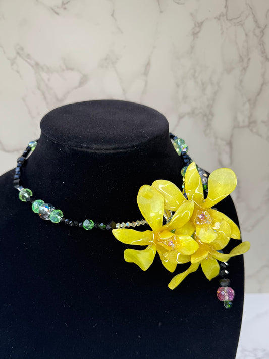 Blushing Golden Trinity Orchid Triple Mini Orchid Flower Jewelry – Necklace, Hair Clip & Brooch | Handmade Floral Jewelry