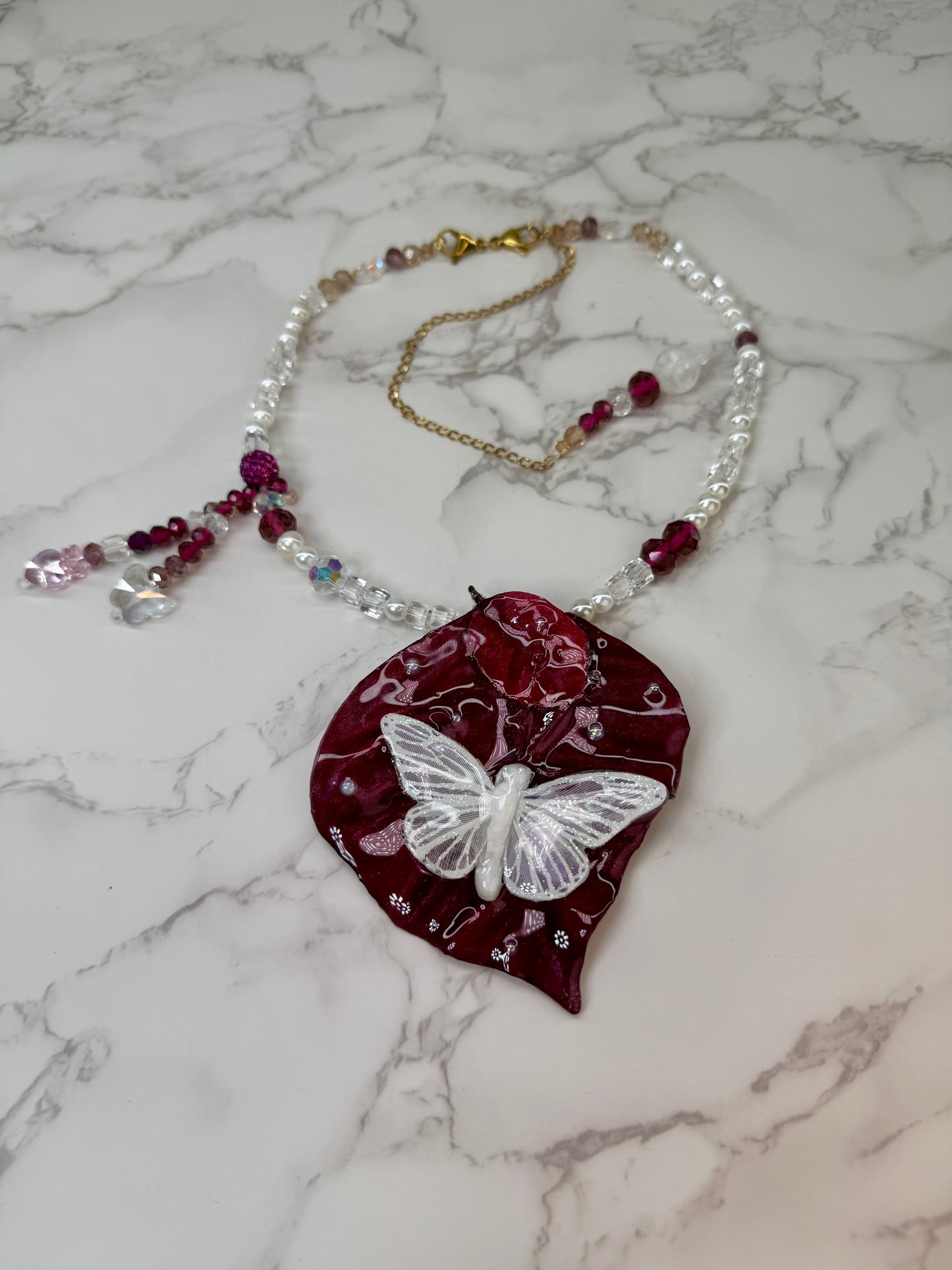 Medium Real Poinsettia Leaf Butterfly Necklace | Handmade Botanical Jewelry | Preserved Nature Art