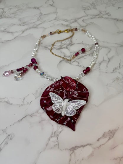 Medium Real Poinsettia Leaf Butterfly Necklace | Handmade Botanical Jewelry | Preserved Nature Art