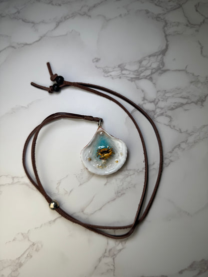 Small Yellow Crab Shell Necklace - Encapsulated in Real Shell with UV Resin