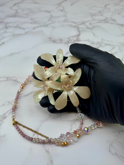 Blushing Ivory Trinity Orchids Triple Mini Orchid Flower Jewelry – Necklace, Hair Clip & Brooch | Handmade Floral Jewelry