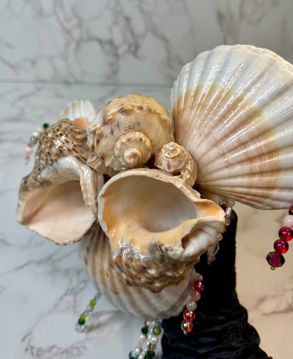 Natural Seashell Jewelry Box | Handmade Coastal Decor with Metal Pieces and Freshwater Pearls