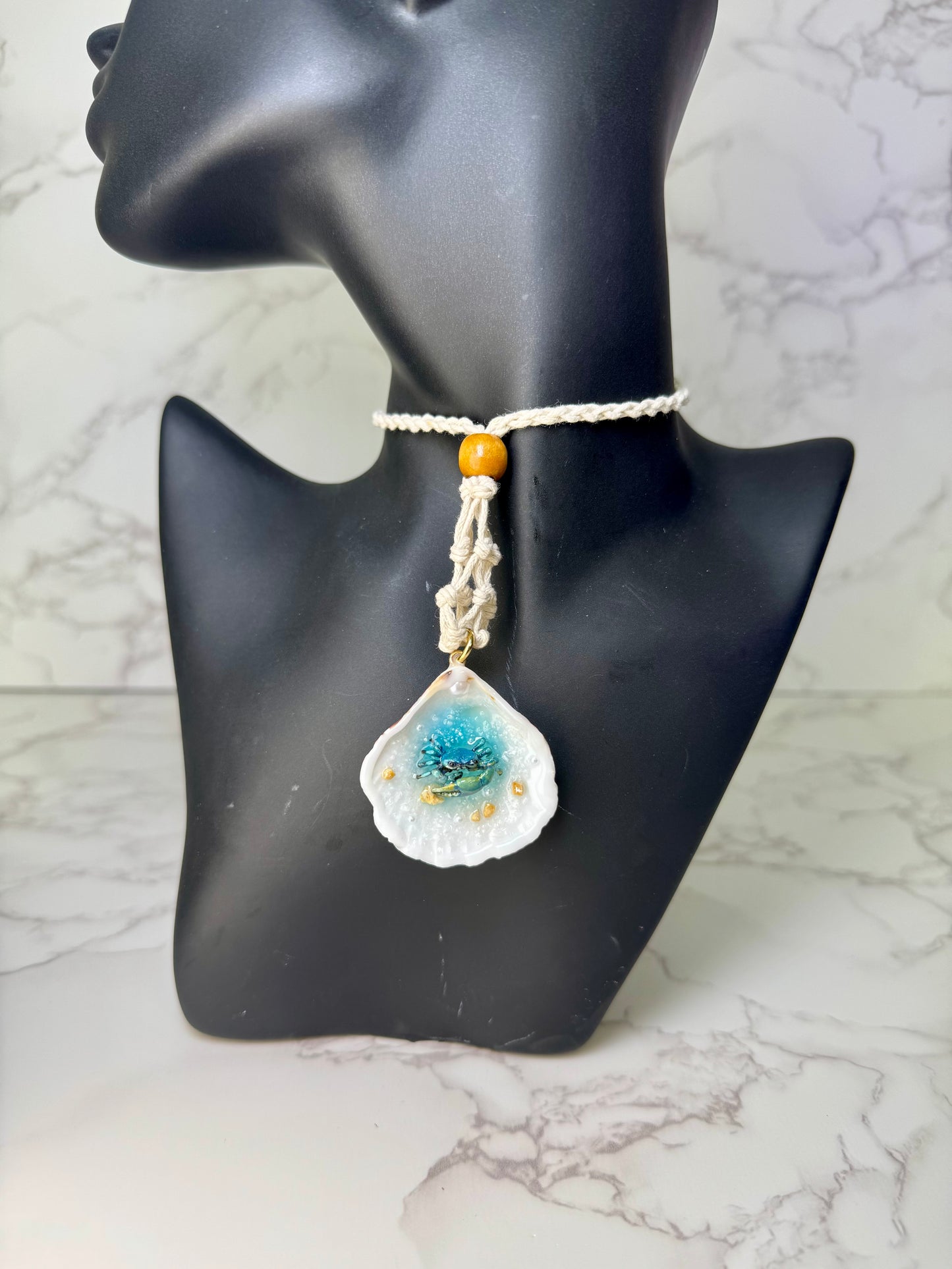Small Blue Crab Shell Necklace - Encapsulated in Real Shell with UV Resin