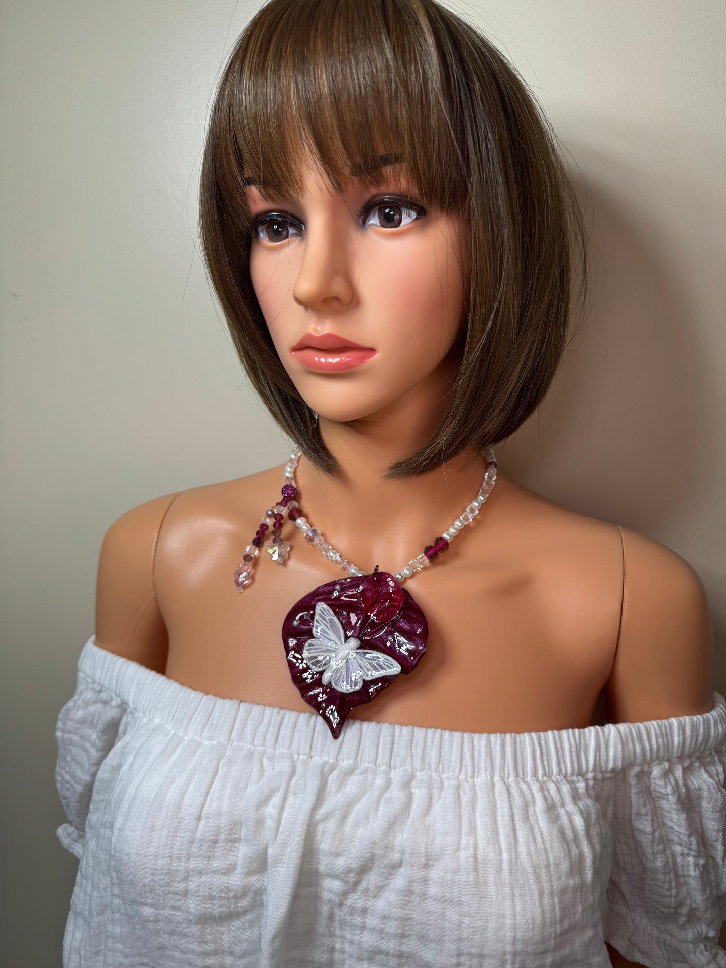 Medium Real Poinsettia Leaf Butterfly Necklace | Handmade Botanical Jewelry | Preserved Nature Art