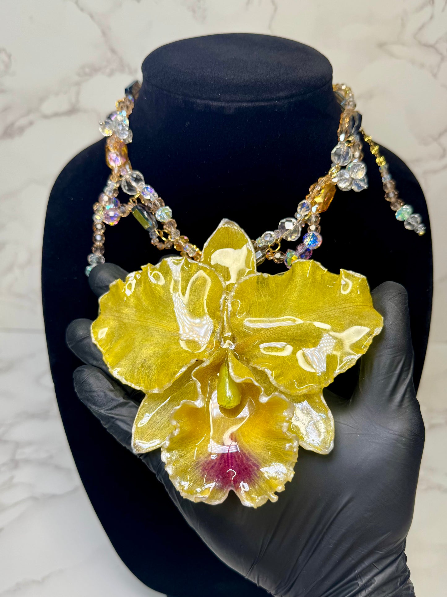 Amor Yellow Real Cattleya Orchid Necklace | Handmade Flower Jewelry | Botanical Statement Pendant