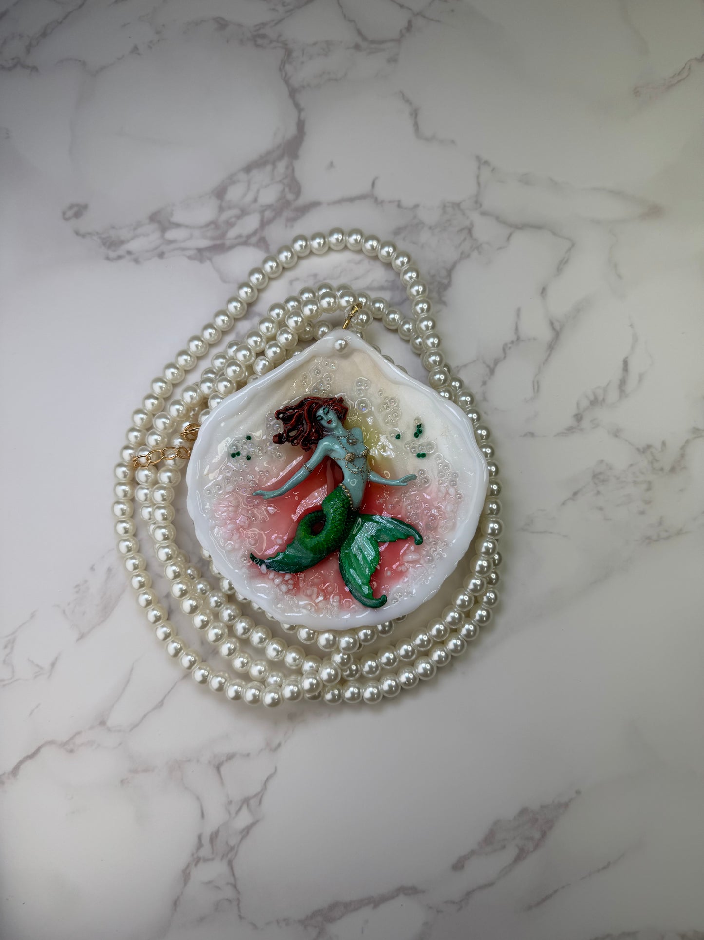 Eurya  Mermaid Sea Shell Necklace  – Mermaid in Shell with UV Resin