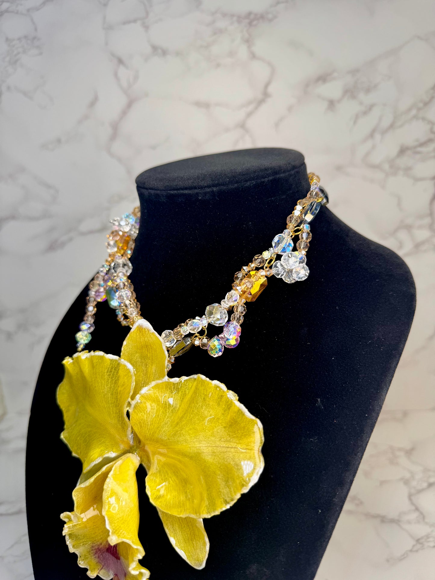 Amor Yellow Real Cattleya Orchid Necklace | Handmade Flower Jewelry | Botanical Statement Pendant