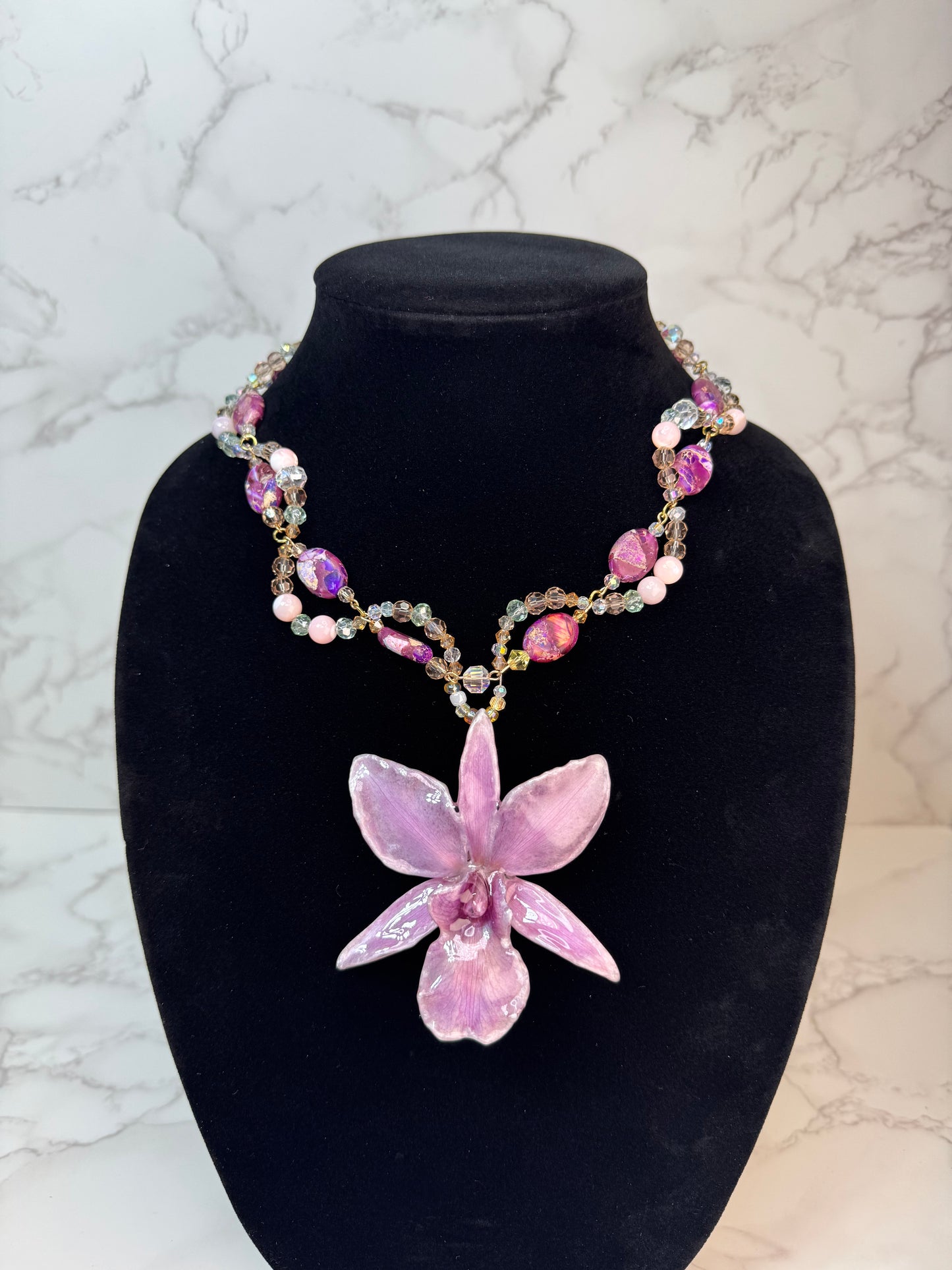 Talia Purple Real Cattleya Orchid Necklace | Handmade Flower Jewelry | Botanical Statement Pendant