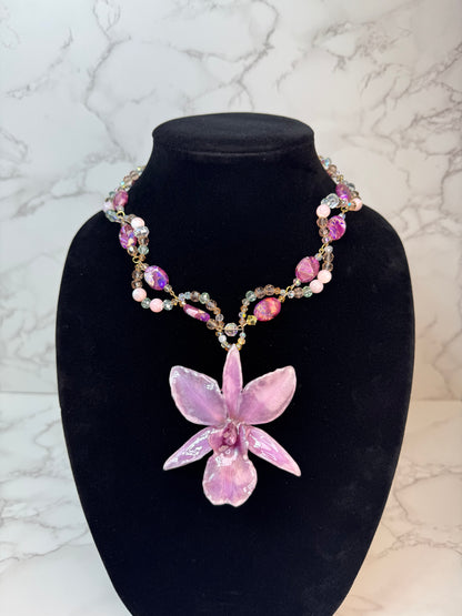 Talia Purple Real Cattleya Orchid Necklace | Handmade Flower Jewelry | Botanical Statement Pendant