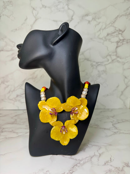 Triple Yellow Orchids Necklace- Real Orchid Necklace – Natural Flower Preserved in Resin