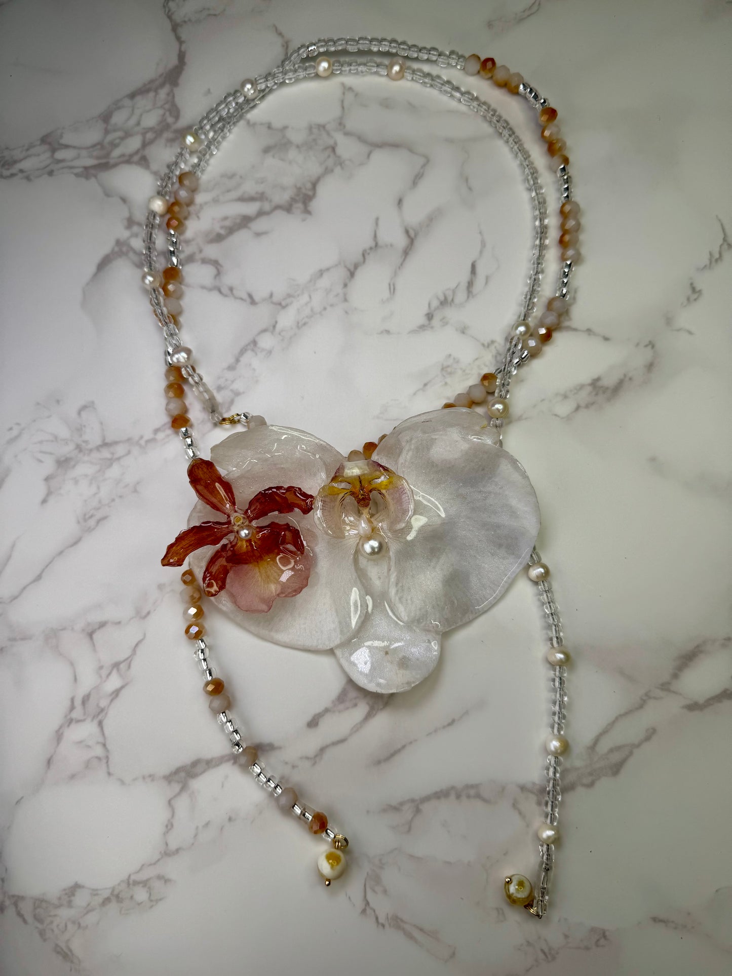 White Orchid & Mini Cattleya Orchid Necklace