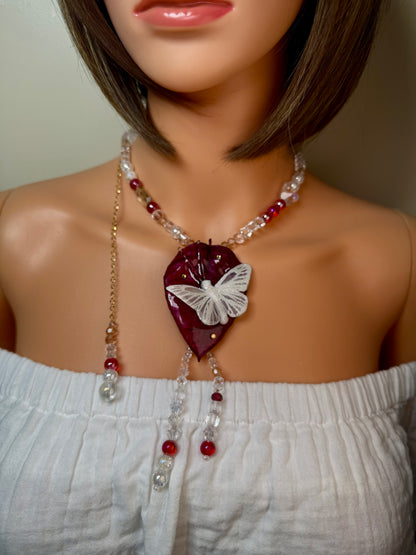 Mini Real Poinsettia Leaf Butterfly Necklace | Handmade Botanical Jewelry | Preserved Nature Art