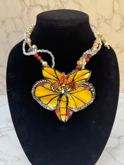 Whisper of Wings Real Orchid Butterfly Necklace | Hand Painted Flower Jewelry | Botanical Resin Art Pendant