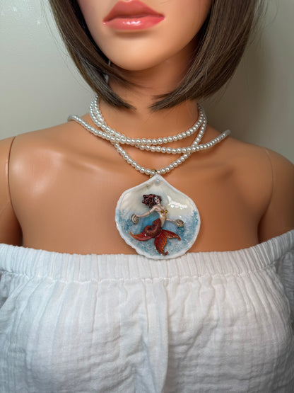 Thursday Ocean Mermaid Necklace | Handmade Seashell Jewelry | Brass Shell Accents | One-of-a-Kind Coastal Art