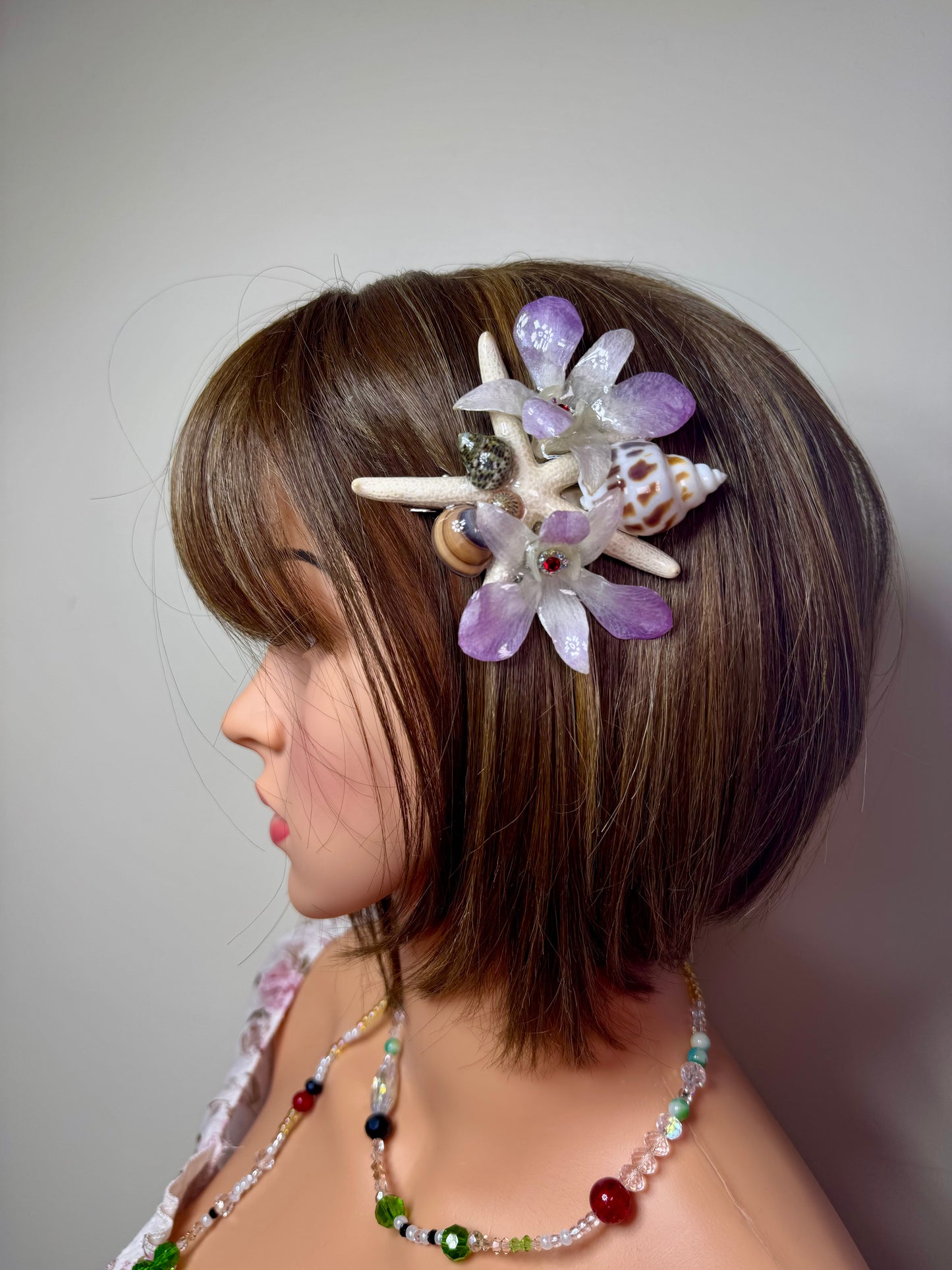 Elena Real Starfish & Preserved Flower Necklace | Convertible Hair Clip | Handmade Ocean & Botanical Jewelry