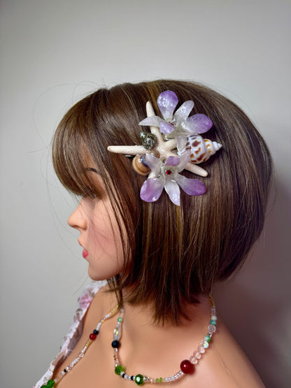 Elena Real Starfish & Preserved Flower Necklace | Convertible Hair Clip | Handmade Ocean & Botanical Jewelry