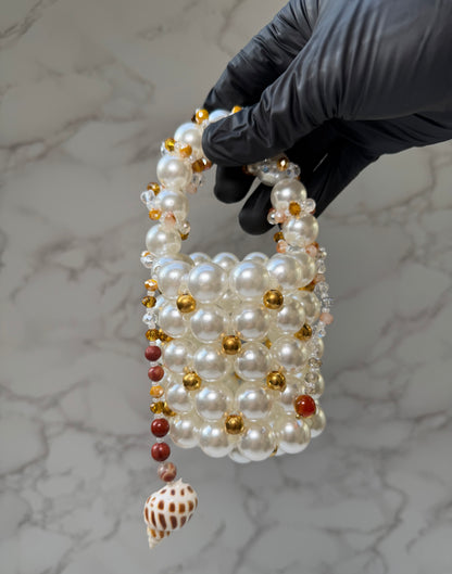 Terra-Pearl & Gold Seashell Charm Purse