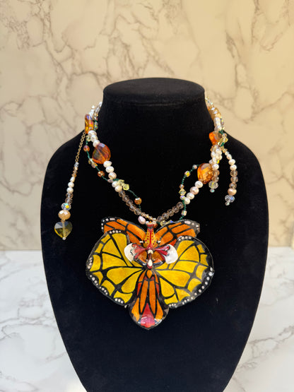 Wings of Transformation Real Orchid Butterfly Necklace | Hand Painted Flower Jewelry | Botanical Resin Art Pendant