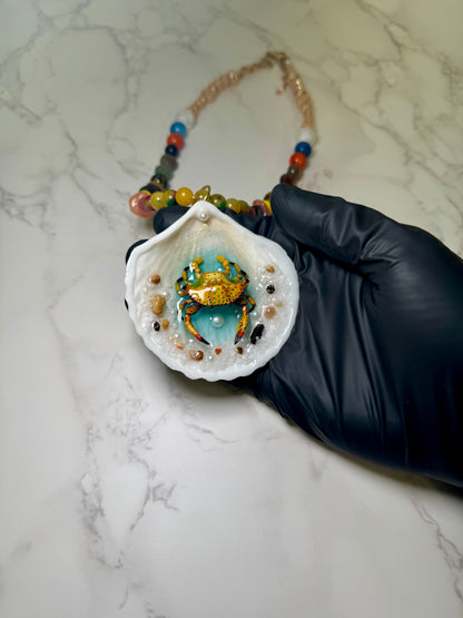 Yellow Crab Shell Necklace - Encapsulated in Real Shell with UV Resin