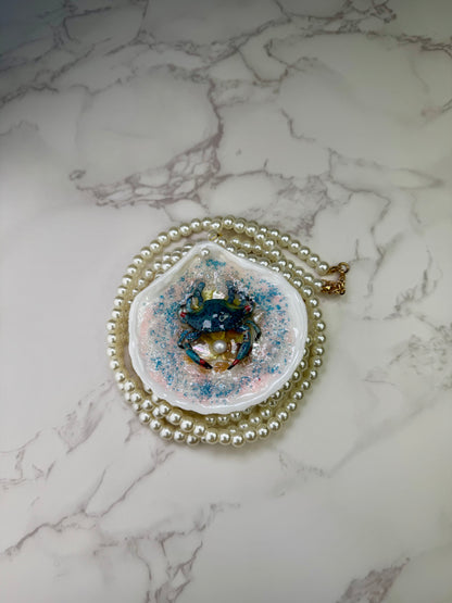 The Blue Jaiba  Shell Necklace - Encapsulated in Real Shell with UV Resin