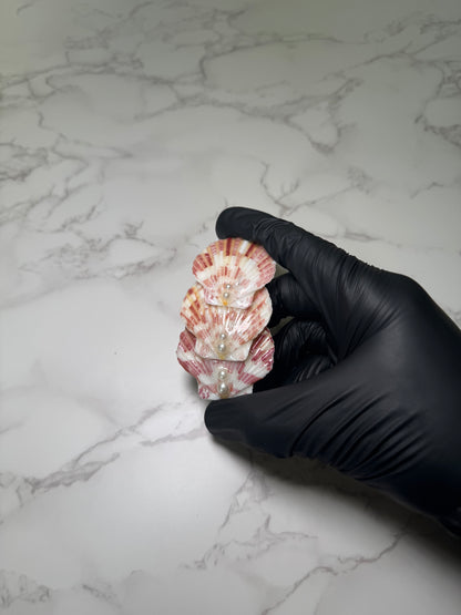Pink Striped Conch With Pearls Hair Pin