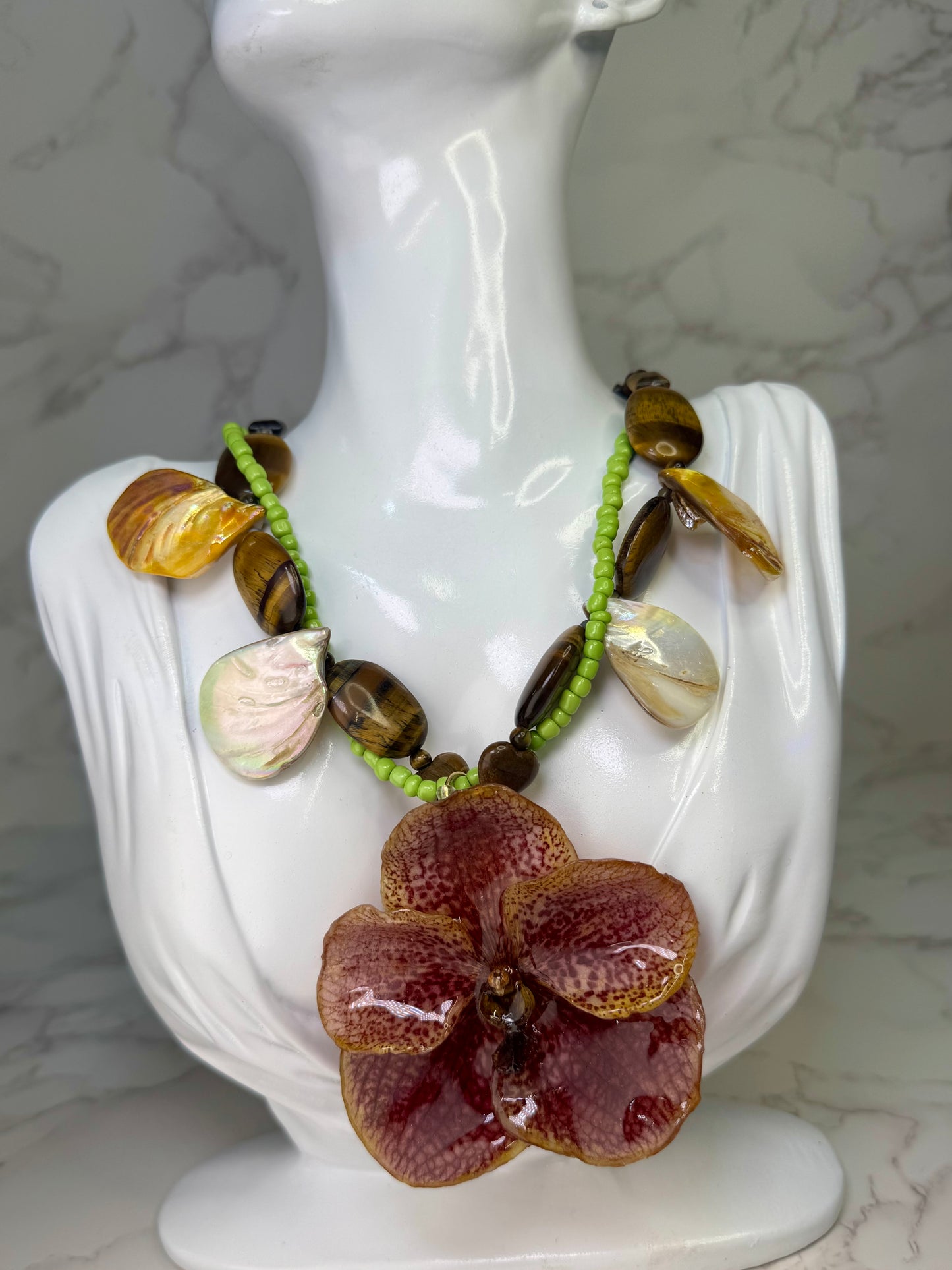Wide, Brown & Yellow Orchid Necklace