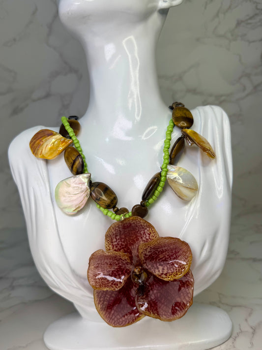 Wide, Brown & Yellow Orchid Necklace
