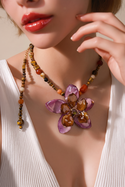 Camellia Real Preserved Orchids & Plumeria Necklace| Handmade Botanical Jewelry | Floral Art