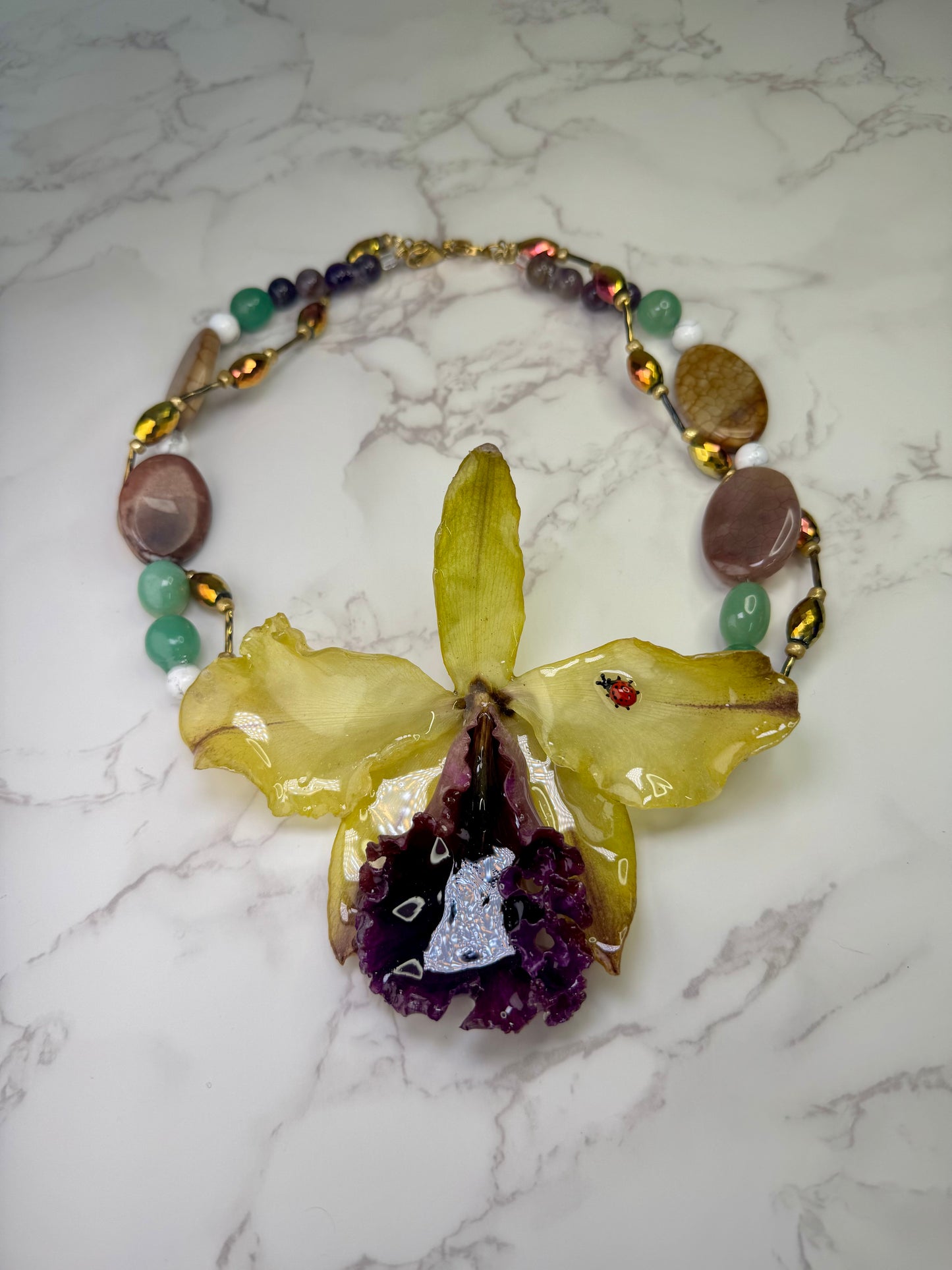 Large Yellow Cattleya Orchid Necklace