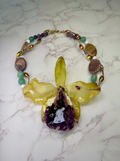 Large Yellow Cattleya Orchid Necklace