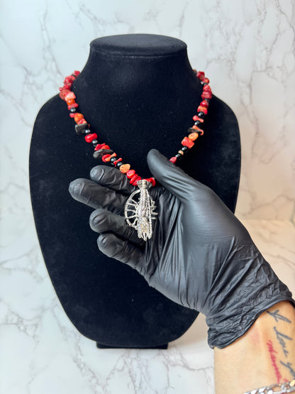 Red Lobster 925 Sterling Silver Hand Made Necklace | One-of-a-Kind Coastal Art