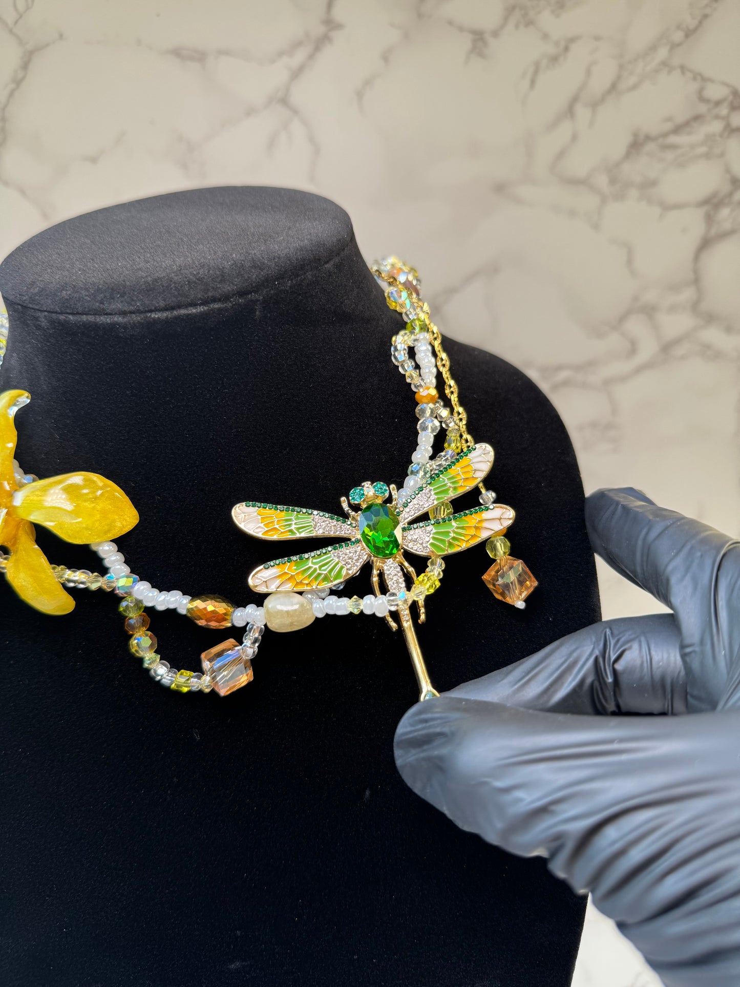 Golden Orchid Dragonfly Necklace