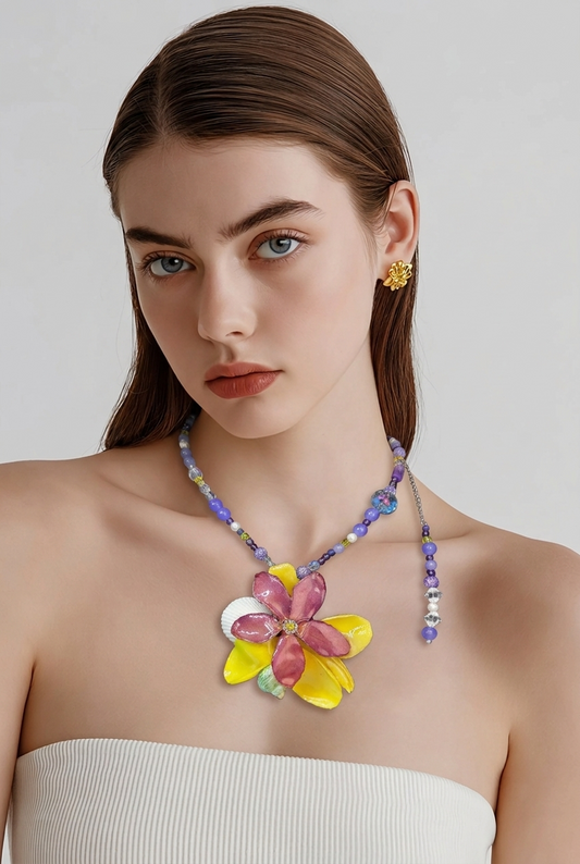 Summer Real Starfish & Preserved Flower Necklace Handmade Ocean & Botanical Jewelry