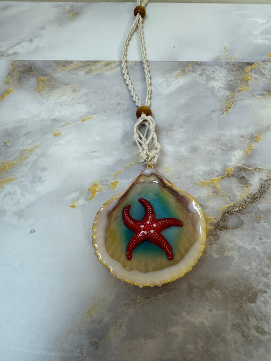 Red StarFish Necklace Resin‑Encased Shell Collection Shell Necklaces, Epoxy Resin Necklace