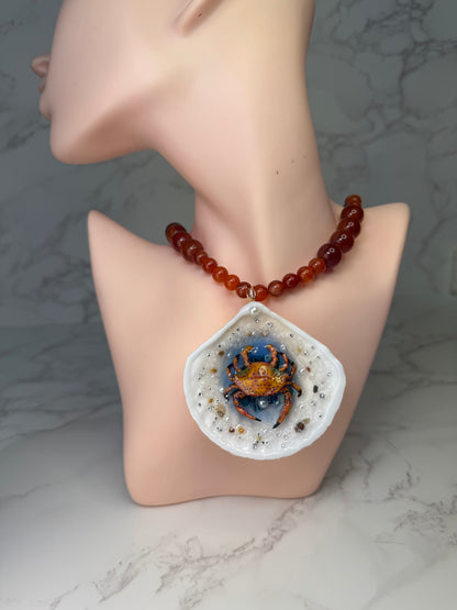 The Yellow  Jaiba  Shell Necklace - Encapsulated in Real Shell with UV Resin