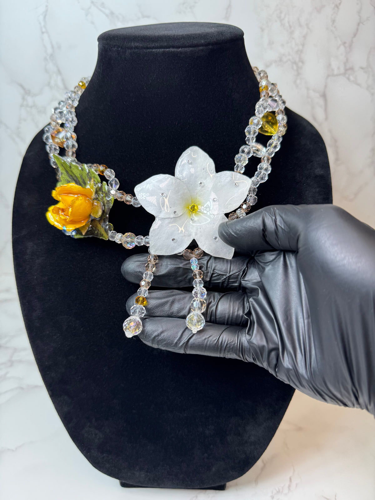 Domingo Eternal Rose – Real Yellow Rose & White Plumeria in UV Resin | Handmade Floral Jewelry | Made in USA