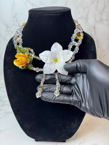 Domingo Eternal Rose – Real Yellow Rose & White Plumeria in UV Resin | Handmade Floral Jewelry | Made in USA
