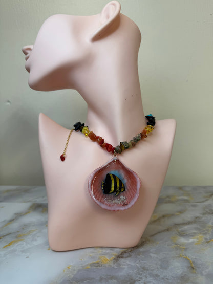 Spadefish With Colorful Glass Crystals Necklace Resin‑Encased Shell Collection Shell Necklaces, Epoxy Resin Necklace