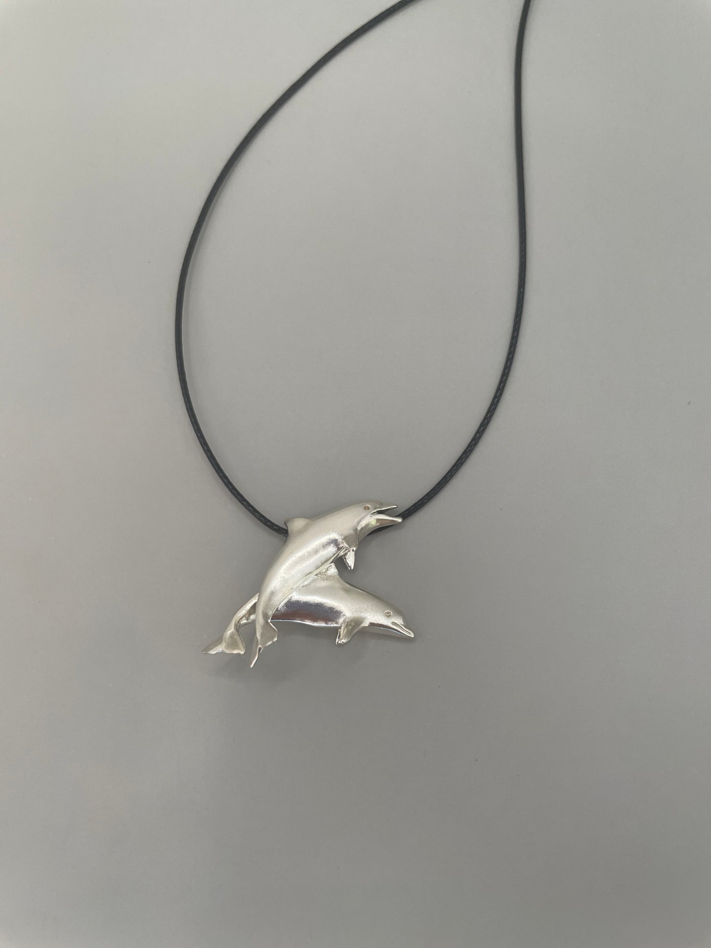 Two Swimming Dolphins Necklace – Elegant 925 Sterling Silver Pendant, Featuring Dolphins in Motion, Perfect for Ocean and Marine Life Lovers, Unique Handmade Jewelry for Sea Enthusiasts, Made in USA