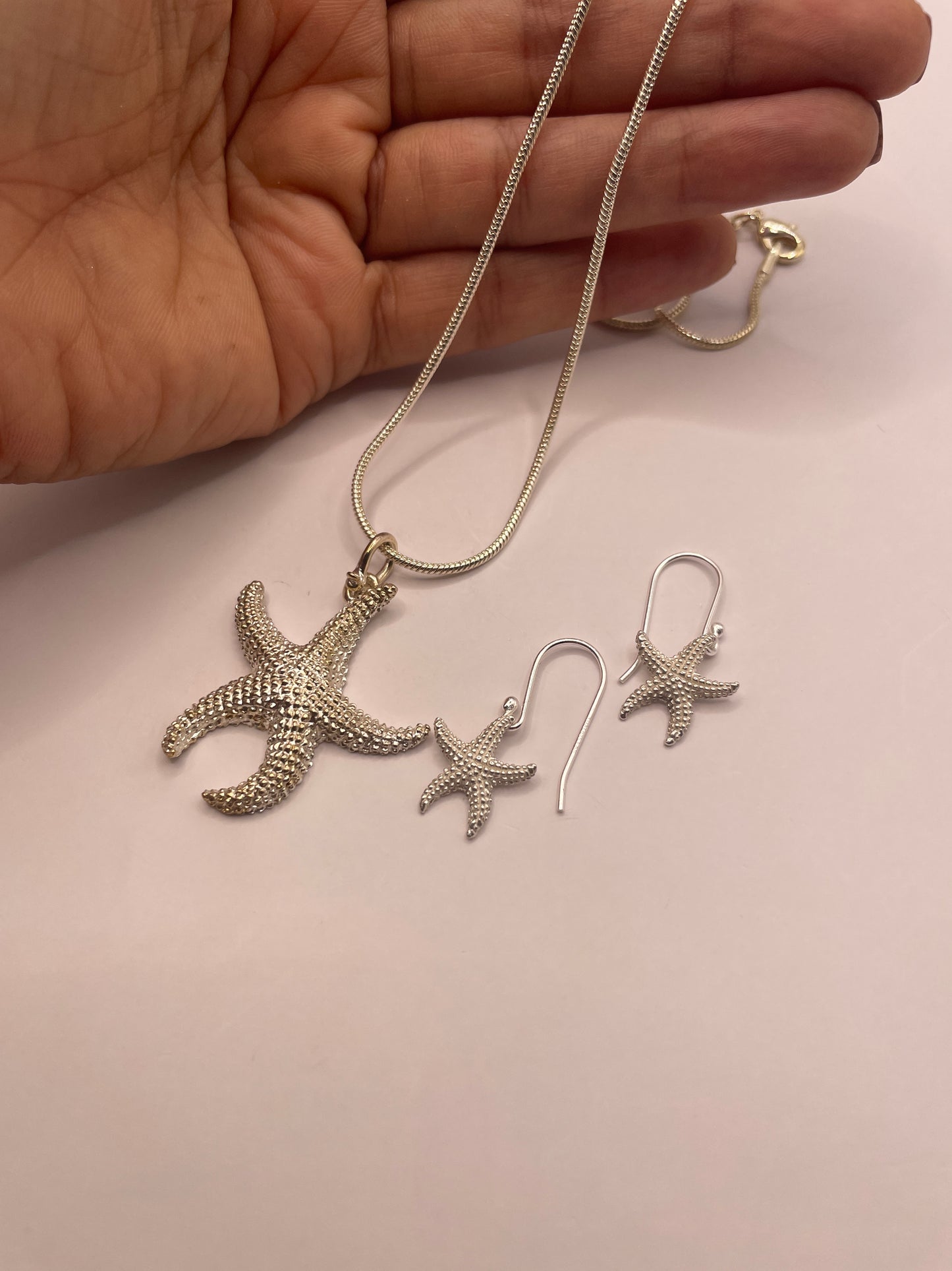 Starfish Set, 925 Sterling Silver, Earring and necklace