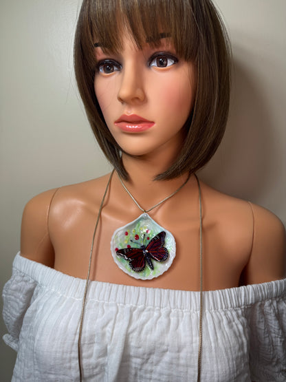 Sea of Dreams Natural Seashell Butterfly Necklace | Handmade Coastal Jewelry | UV Resin Ocean Art
