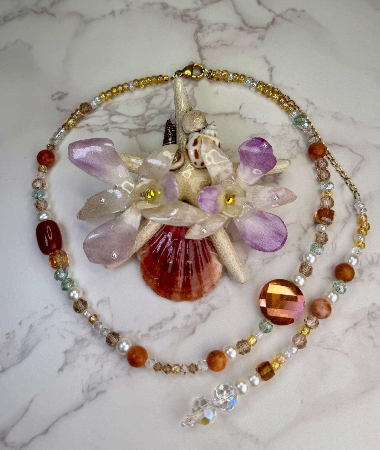 Victoria Real Starfish & Preserved Flower Necklace | Convertible Hair Clip | Handmade Ocean & Botanical Jewelry