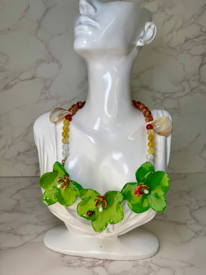 Three Green Orchids Necklace- Real Orchid Necklace – Natural Flower Preserved in Resin