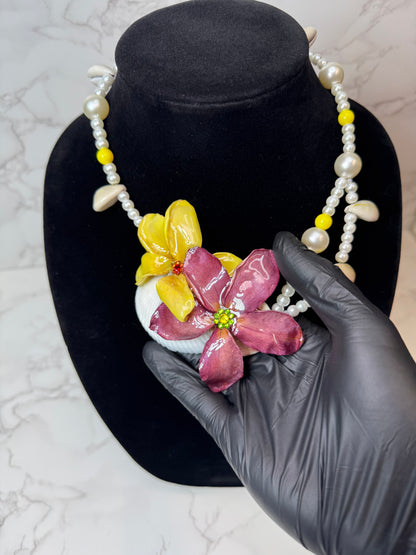 Sofia Real Seashell & Preserved Flower Necklace | Handmade Ocean & Botanical Jewelry