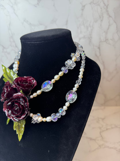 3 Aurora Eternal Rose – Real Red Rose in UV Resin & Freshwater Pearl Necklace | Handmade Floral Jewelry | Made in USA