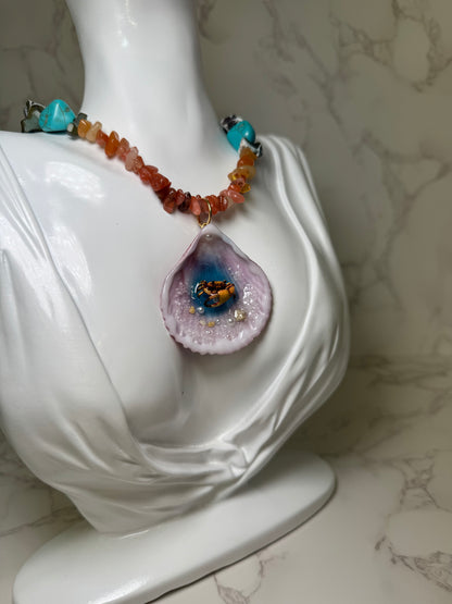 Mini Yellow Sand Crab Handmade Mini Sand Crab Necklace Encapsulated in Real Shell with UV Resin