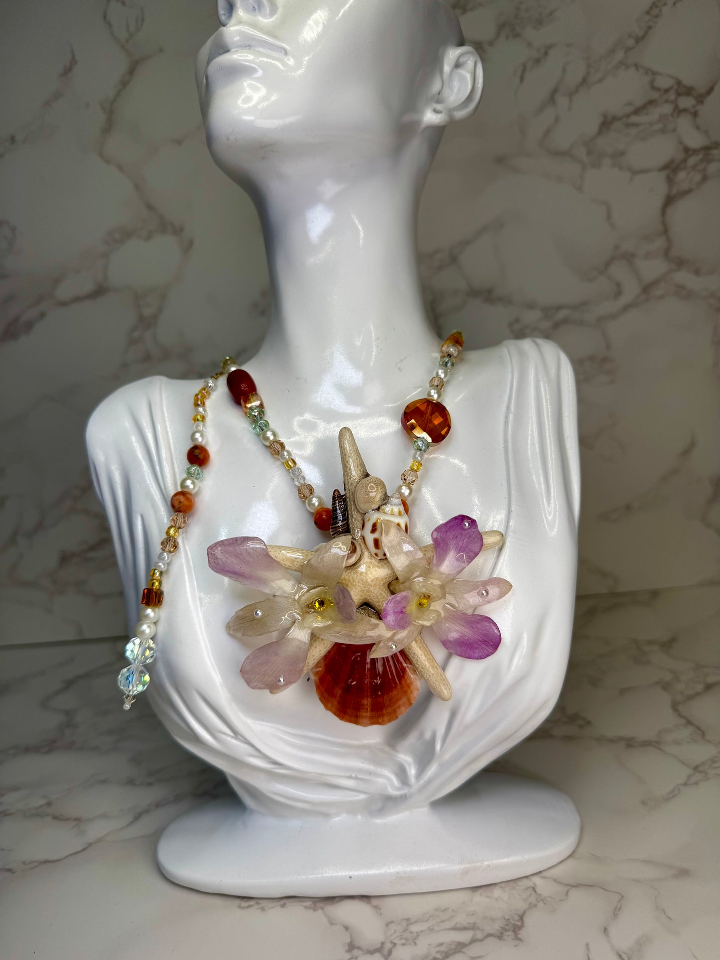 Victoria Real Starfish & Preserved Flower Necklace | Convertible Hair Clip | Handmade Ocean & Botanical Jewelry