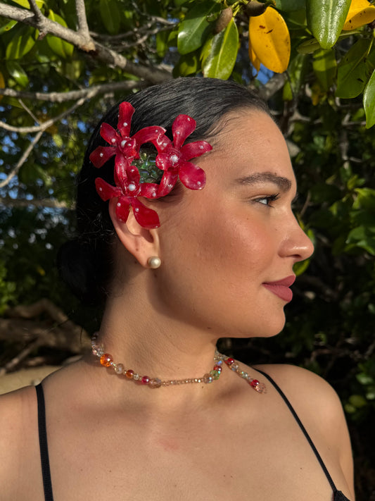 Crimson Orchid Pearl Necklace