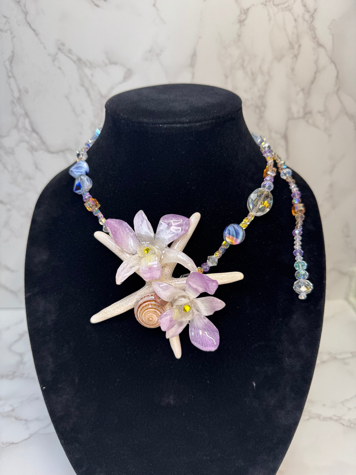 March Real Starfish & Preserved Flower Necklace | Convertible Hair Clip | Handmade Ocean & Botanical Jewelry