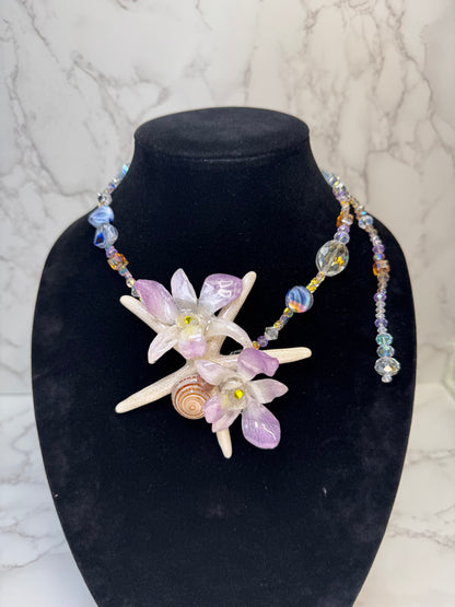 March Real Starfish & Preserved Flower Necklace | Convertible Hair Clip | Handmade Ocean & Botanical Jewelry
